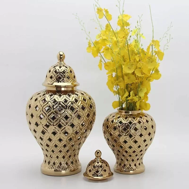 Ver imagem 3 de Vaso Dourado Decorativo Porcelana Chinesa 33x20