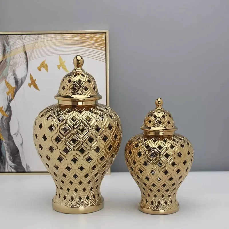 Ver imagem 2 de Vaso Dourado Decorativo Porcelana Chinesa 33x20