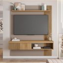 Ver imagem 6 de Painel Selina Ripado 150cm para Tv até 55 com Porta de Correr e Prateleira Mdp Buriti/fendi G11 - Gr