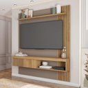 Ver imagem 1 de Painel Selina Ripado 150cm para Tv até 55 com Porta de Correr e Prateleira Mdp Buriti/fendi G11 - Gr