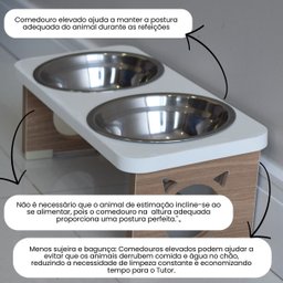 Comedouro Elevado Duplo Pet Gato Mdf Colors - Inox - Branco - 3