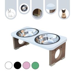 Comedouro Elevado Duplo Pet Gato Mdf Colors - Inox - Branco - 5