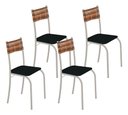 Ver imagem 1 de Kit 4 Cadeiras Atlanta Corino Preto e Rattan Carvalho Tubo Champanhe