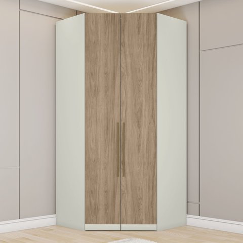 Guarda Roupa Canto Closet Modulado 2 Portas 3 Gavetas Marrom/Areia HP/Jequitiba