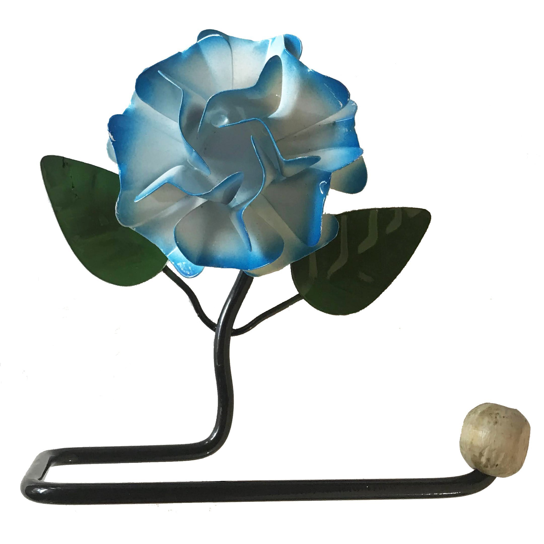 Porta Papel Higiênico de Parede Com Flor de Ferro:Azul