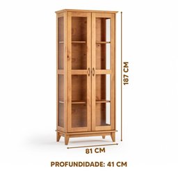 Cristaleira de Vidro 2 Portas Madeira Maciça Bella Jm Móveis - Carvalho - 4
