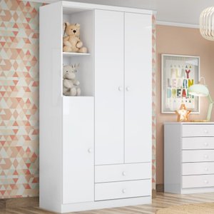 Guarda Roupa de Bebe 3 Portas 2 Gavetas 2 Nichos Pique-Esconde 