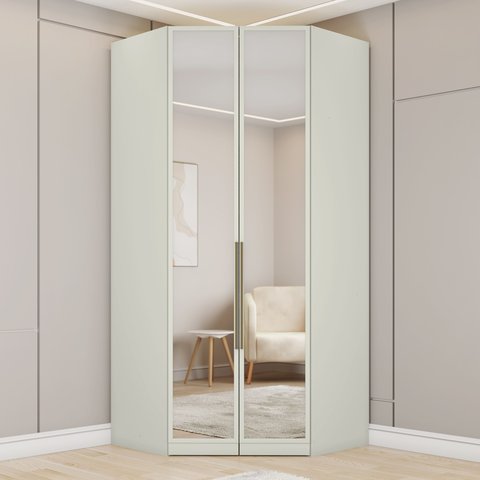 Guarda Roupa Canto Closet Modulado 2 Portas e 3 Gavetas com Espelho e Led