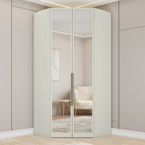 Guarda Roupa Canto Closet Modulado 2 Portas e 3 Gavetas com Espelho e Led  