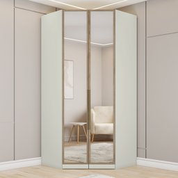 Guarda Roupa Canto Closet Modulado 2 Portas e 3 Gavetas com Espelho e Led   - 1