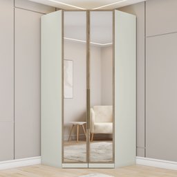 Guarda Roupa Canto Closet Modulado 2 Portas e 3 Gavetas com Espelho e LED Marrom/Areia HP/Jequitiba - 1 Guarda Roupa Canto Closet Modulado 2 Portas e 3 Gavetas com Espelho e LED Marrom/Areia HP/Jequitiba - 1