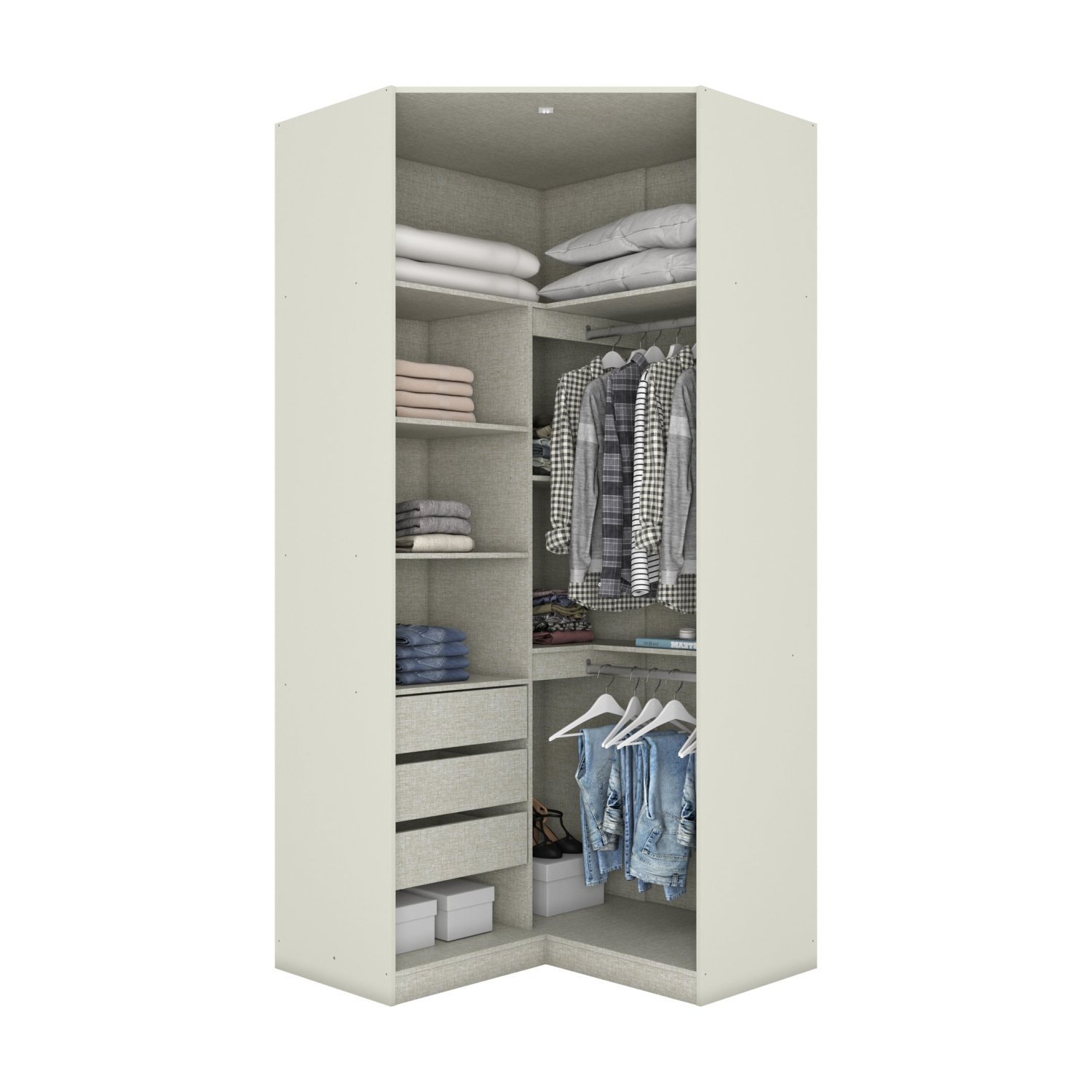 Guarda Roupa Canto Closet Modulado 2 Portas e 3 Gavetas com Espelho e Led Seletto Henn - 4