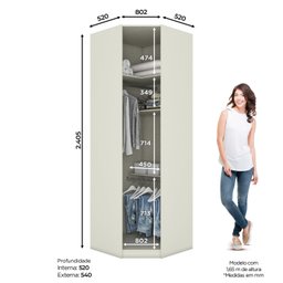 Guarda Roupa Canto Oblíquo Modulado 1 Porta Seletto  - 3