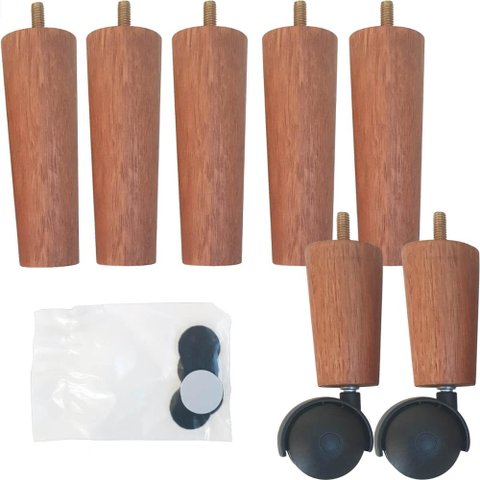 Kit 7 Pes de Cama Box Casal com 5 Pé Palito Fixo 2 Rodizios