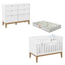 Ver imagem 1 de Berço Americano e Cômoda 6 Gavetas Unique Branco Soft Eco Wood com Colchão Gazin - Matic