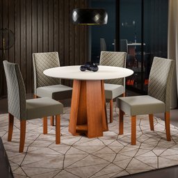 Conjunto Sala de Jantar 1 Mesa Redonda com 4 Cadeiras Beatriz Espresso Móveis - 1