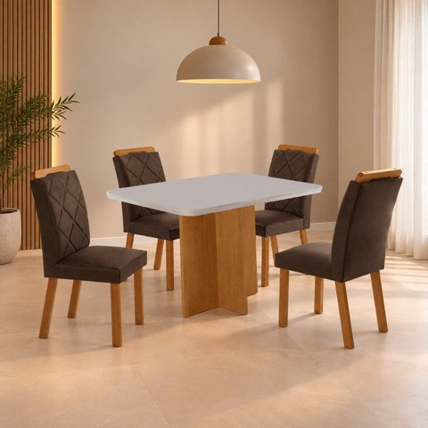 Conjunto Sala de Jantar Mesa Moscou Tp Canto Copo com 4 Cadeiras Irlanda