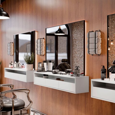 Bancada Suspensa para Salão de Beleza Cabeleireiro Balcão de Barbearia Suspensa Life 1.12 - Branco -