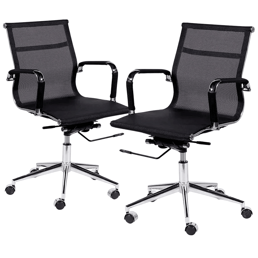 Kit 2 Cadeiras de Escritório Executiva Giratória Tela Mesh Preto