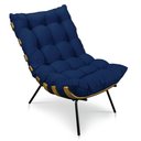 Ver imagem 3 de Kit Poltrona e Puff Costela Suede Azul Marinho Base Metálica - Pallazio