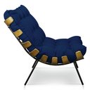 Ver imagem 5 de Kit Poltrona e Puff Costela Suede Azul Marinho Base Metálica - Pallazio