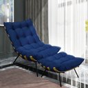 Ver imagem 2 de Kit Poltrona e Puff Costela Suede Azul Marinho Base Metálica - Pallazio