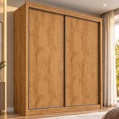 Guarda Roupa Solteiro 2 Portas de Correr 4 Gavetas 100% MDF Zurique Peroba Off White
