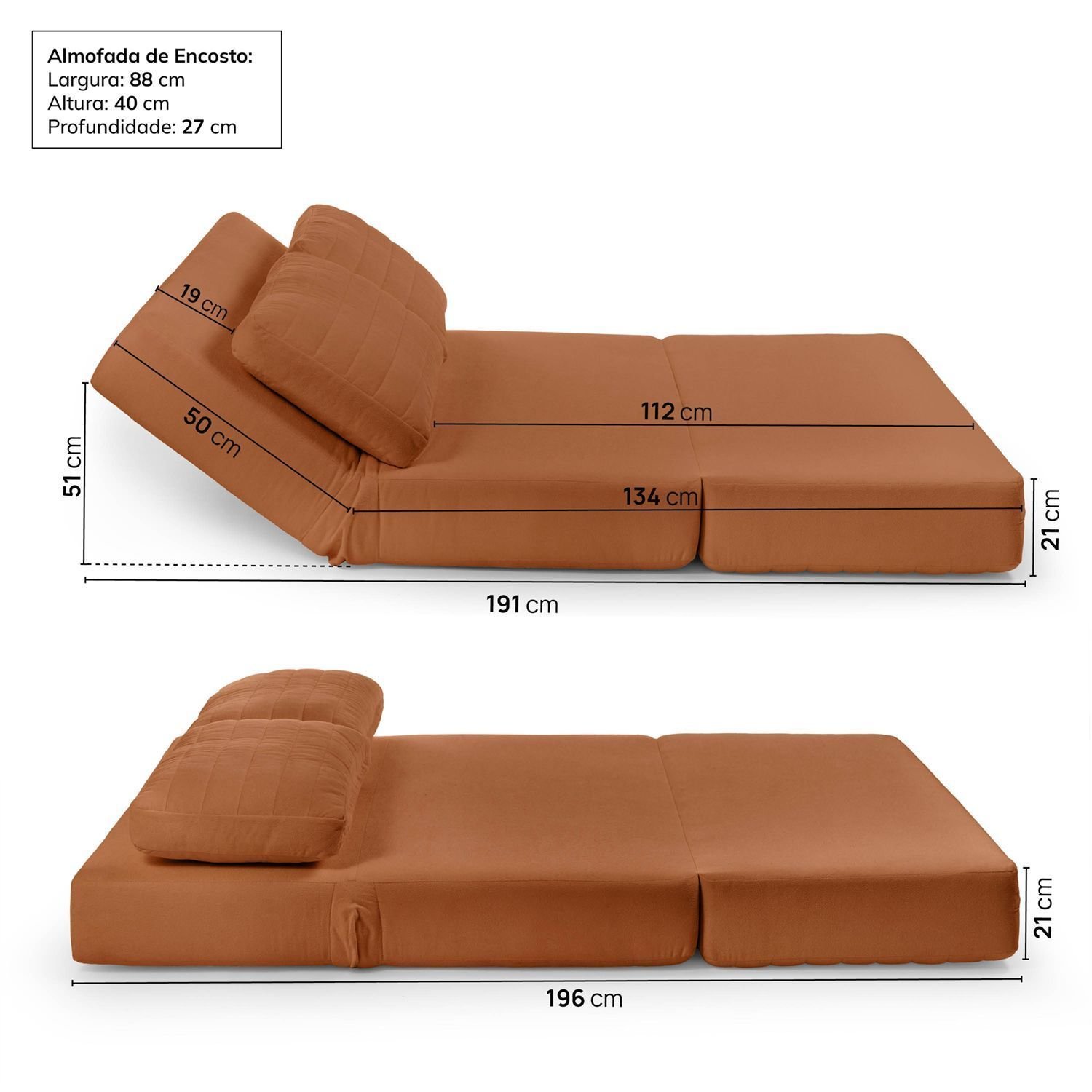 Sofá Cama sem Braço Reclinável Fold CabeCasa MadeiraOriginals