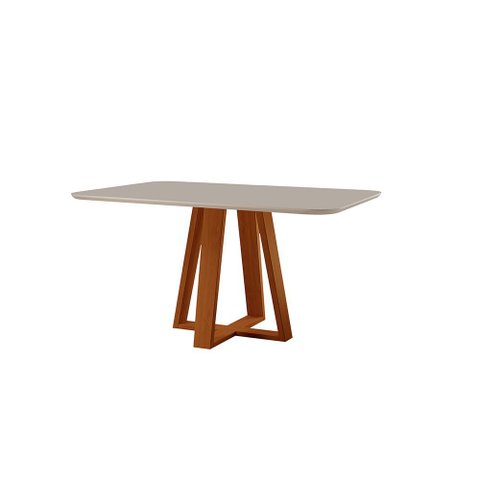 Mesa de Jantar Floripa Madeira Maciça 140x80cm Tampo Retângular Vidro Móveis Minas Off White