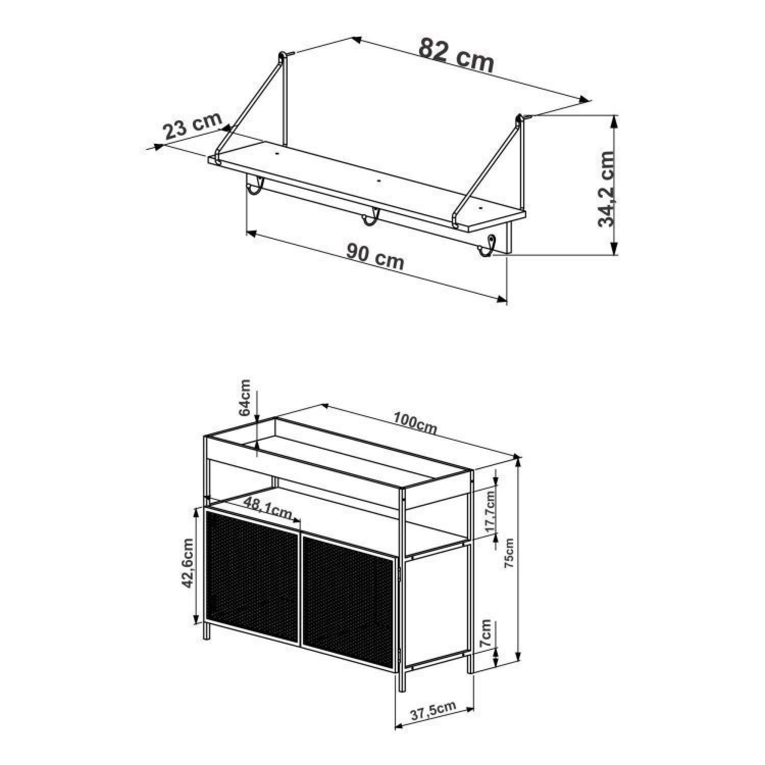 Conjunto Balcão Buffet Café Bar 100cm 2 Portas e Prateleira 90cm Aço Expandido Industrial  - 11