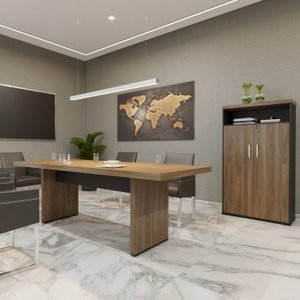 Kit Escritório 2 Peças 1 Mesa de Reunião Tamburato 200cm 1 Armário 2 Portas com Nicho