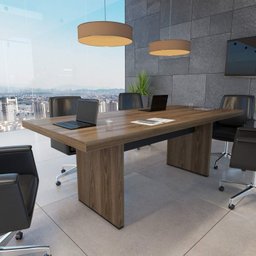 Kit Escritório 2 Peças 1 Mesa de Reunião Tamburato 200cm 1 Armário 2 Portas com Nicho - 3