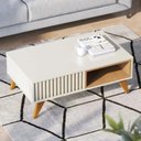 Ver imagem 3 de Rack Bancada Otawa com Porta Deslizante Mesa de Centro Jeri e Aparador Riviera Bege Off White Matte/Freijó