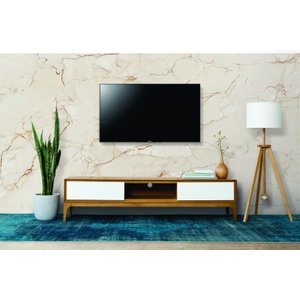 Papel de Parede Painel 3D Mármore Porcelanato Bege 3,5M Auto Colante Lavável Revestimento Brilhoso