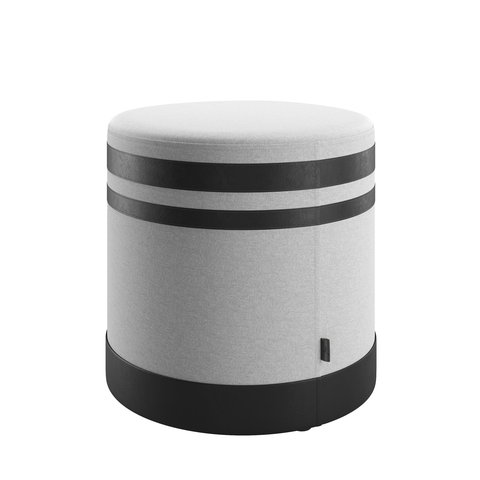 Puff Unique:couro Preto / Linho Cinza