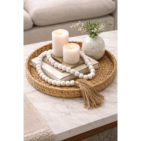 Colar Decorativo de Madeira Natural 132cm com Tassel – Estilo Boho - Cores Sortidas