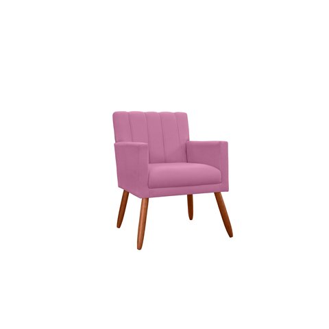 Poltrona Decorativa Cecília Suede Rosa Pés Madeira Ms Decor