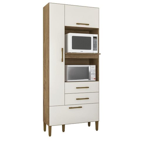 Armario Multiuso Seul Torre Cozinha com 3 Portas e 2 Gavetas Canelato/Off White 