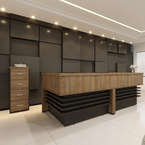 Conjunto Escritório Recepção 3 Peças com 2 Balcões em L Tamburato 147,7cm 1 Gaveteiro 