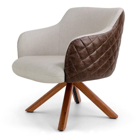 Poltrona Jade Base Giratória B-10 Corano Tressê Linho Bege