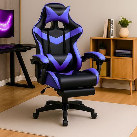 Cadeira Escritório Gamer Nitro Roxo Ergonômica Couro Sintético Reclinável Altura Ajustável Luvinco
