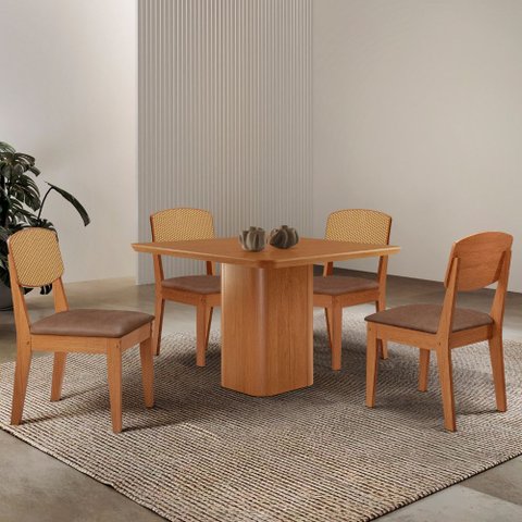 Mesa de Jantar Eloise 90cm Tampo Mdf Laminado com 4 Cadeiras Copper Premium Moderna Mobília
