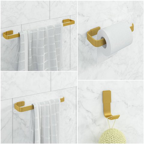 Kit de Acessórios para Banheiro 4 Peças Stander:dourado