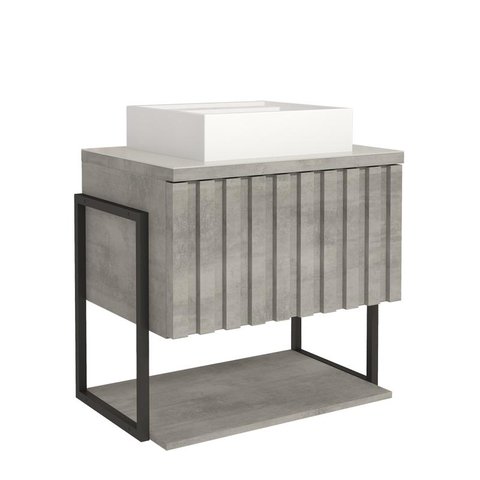 Gabinete de Banheiro Frise com Cuba 60cm Cimento - Mgm