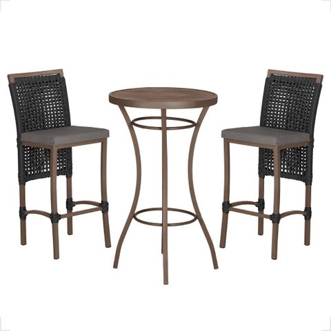 Mesa Bistro e 2 Banquetas Roma Marrom Corda Náutica 11 Trama Original