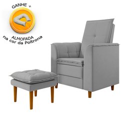 Poltrona de Amamentação Quarto Infantil com Puff Kate Pés Palito Veludo Prata + Binde Amofada New Be - 1