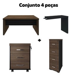 Conjunto Escritório 3 Peças 1 Mesa em L Tamburato 160cm 1 Gaveteiro Baixo 1 Gaveteiro Arquivo Alto  - 2