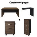 Ver imagem 2 de Conjunto Escritório 3 Peças 1 Mesa em L Tamburato 1 Gaveteiro Baixo 1 Gaveteiro Arquivo Alto Charuto e Preto Marrom Artany