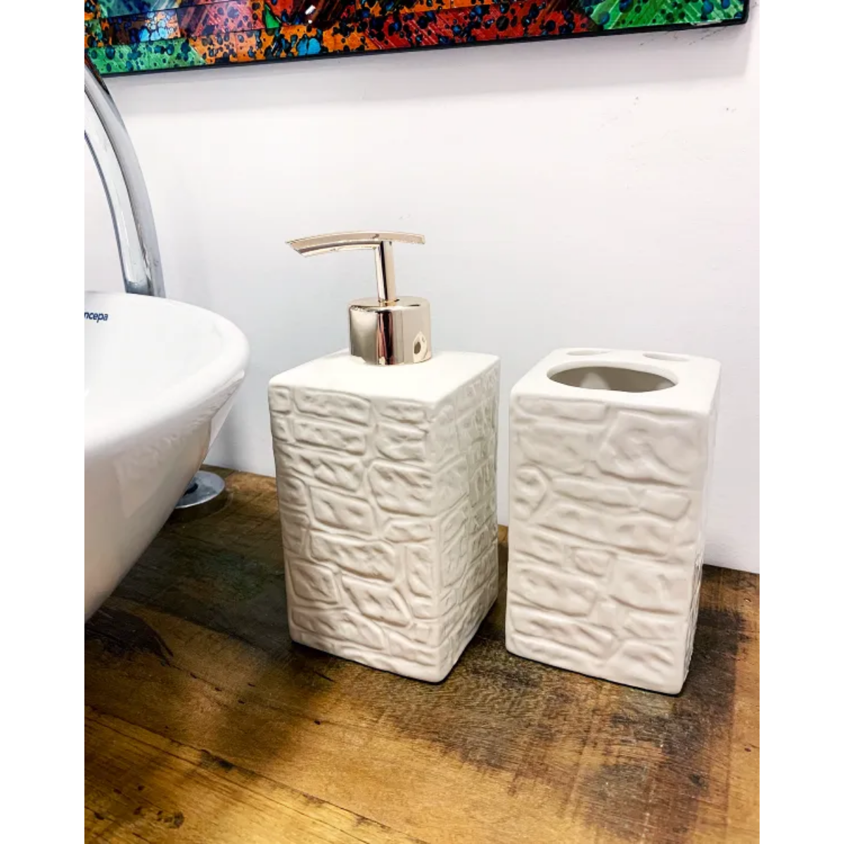 Kit Banheiro Ceramica Conjunto de Banheiro Lavabo Luxo 2peça:branco - 3