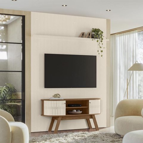 Painel Piso Teto New Interlagos com Rack Bancada Atlanta New Silverstone Ambiente Naturale Off White